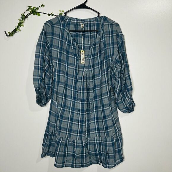 Max Studio Women's Blue Checkered 3/4 Sleeves Mini Dress Size Extra Small NWT - Picture 1 of 11